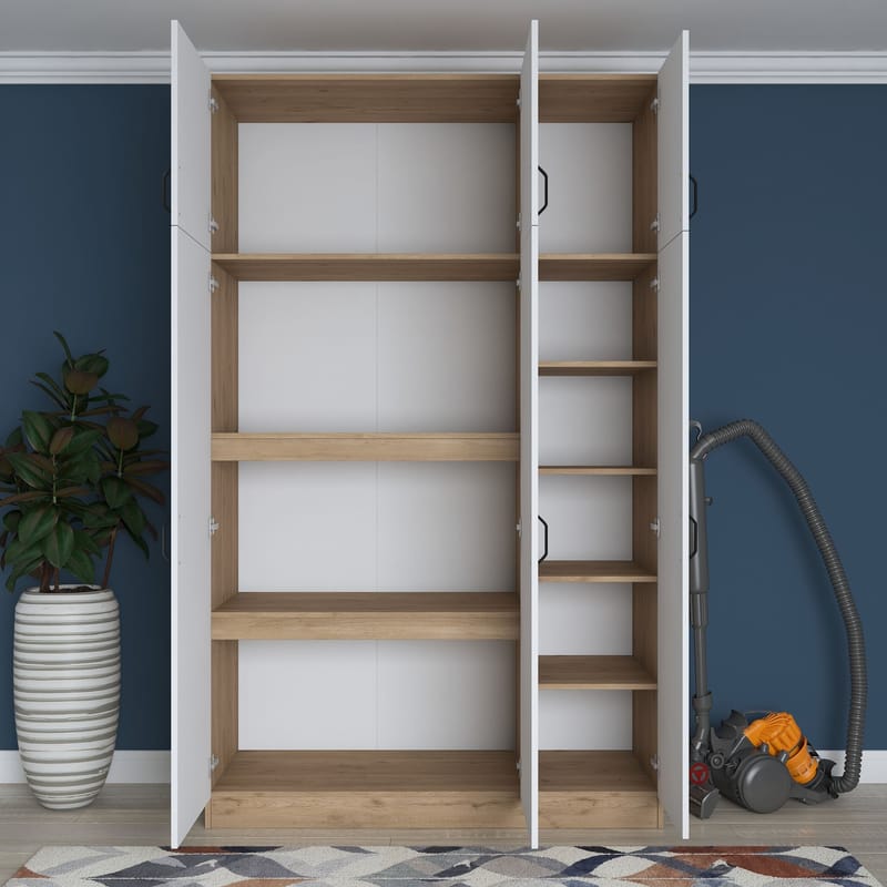 Garderobeskap Wallxpert Lora hylle (145 x 239 x 55 cm) Valnøtt hvit - Valnøtt og hvit - Oppbevaring - Klesoppbevaring - Garderober & garderobesystem - Garderobeskap & klesskap
