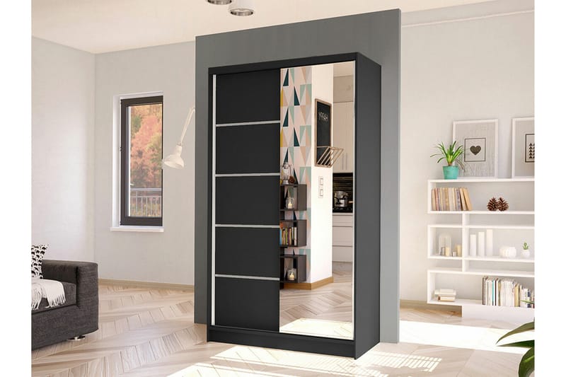 Glenmore Garderob m. Spegel NO_BRAND Black - Oppbevaring - Klesoppbevaring - Garderober & garderobesystem