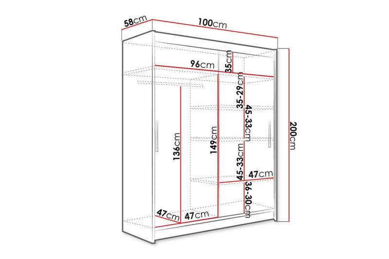 Glenmore Garderobe m. Speil - Hvid - Oppbevaring - Klesoppbevaring - Garderober & garderobesystem