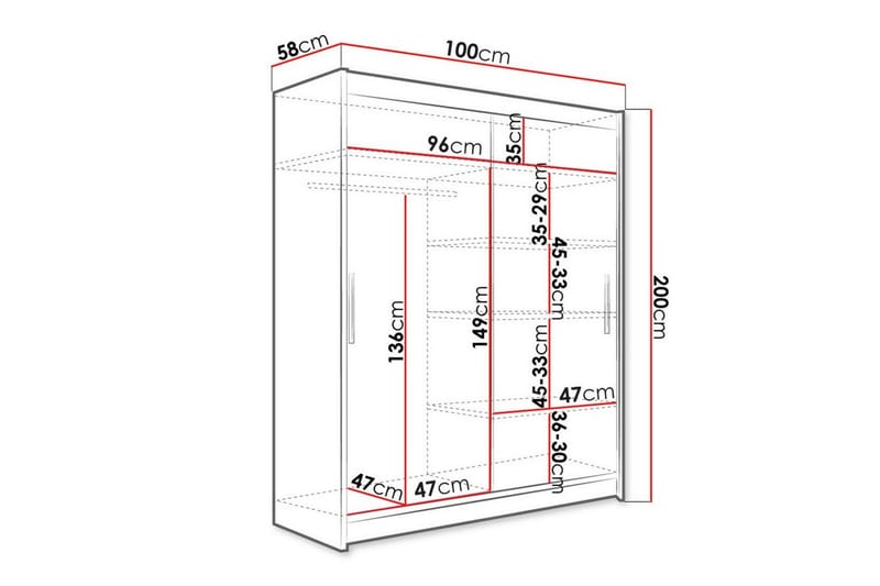 Glenmore Garderobe m. Speil - Hvid - Garderober & garderobesystem - Garderobeskap & klesskap