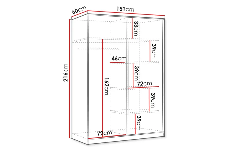 Gudelia Garderob med Speil 151x216 cm - Beige - Oppbevaring - Klesoppbevaring - Garderober & garderobesystem