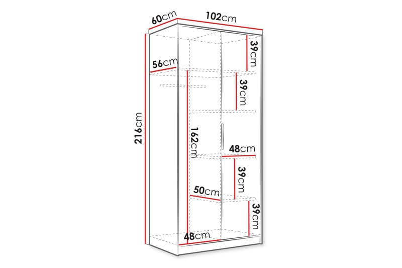 Gudelia Garderobe 102x216 cm - Grå - Oppbevaring - Klesoppbevaring - Garderober & garderobesystem