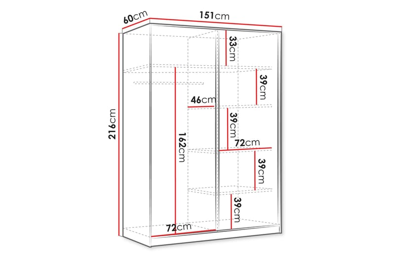 Gudelia Garderobeskap 151x216 cm - Hvit - Oppbevaring - Klesoppbevaring - Garderober & garderobesystem