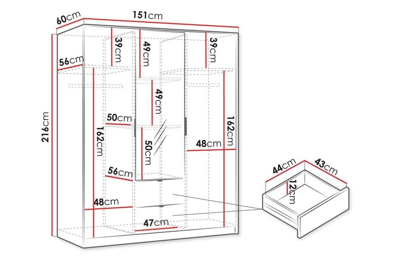 Gudelia Garderobeskap 151x216 cm - Hvit - Oppbevaring - Klesoppbevaring - Garderober & garderobesystem