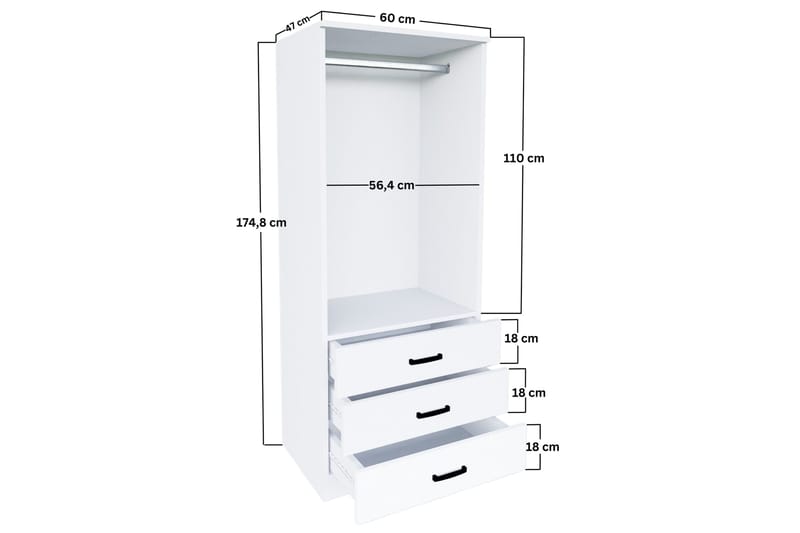 Haaken Garderobe 60x174,8 cm - Matt hvit - Oppbevaring - Klesoppbevaring - Garderober & garderobesystem