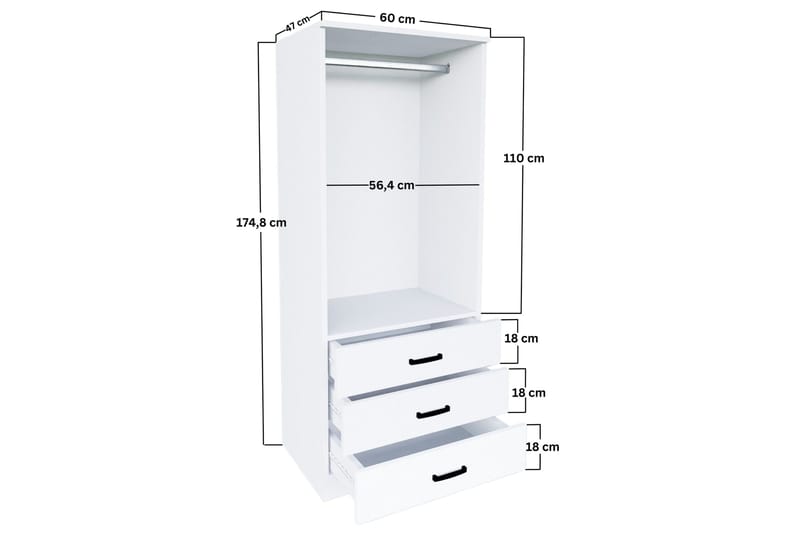 Haaken Garderobe 60x174,8 cm - Matt hvit - Oppbevaring - Klesoppbevaring - Garderober & garderobesystem
