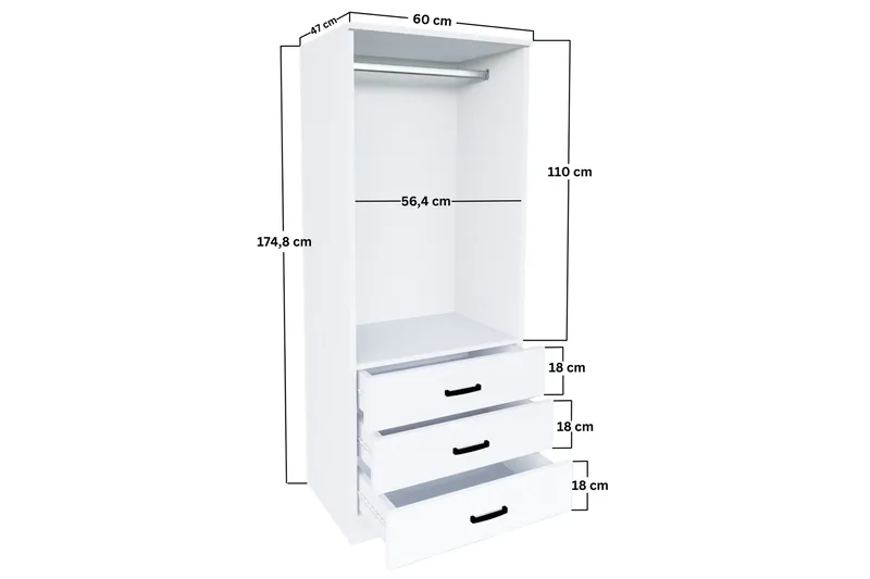 Haaken Garderobe 60x174,8 cm - Matt hvit - Oppbevaring - Klesoppbevaring - Garderober & garderobesystem