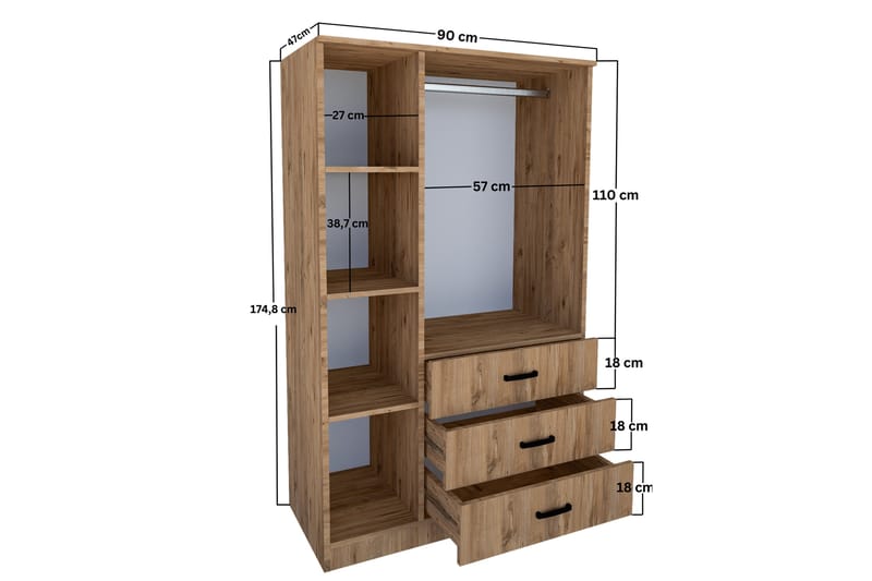 Haaken Garderobe 90x174,8 cm - Brun - Oppbevaring - Klesoppbevaring - Garderober & garderobesystem