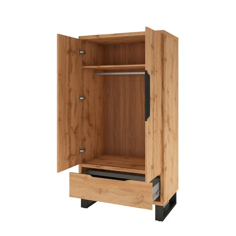 Halle Garderobe 99 cm med 2 Dører og 1 Skuff i Eik - Beige - Oppbevaring - Klesoppbevaring - Garderober & garderobesystem