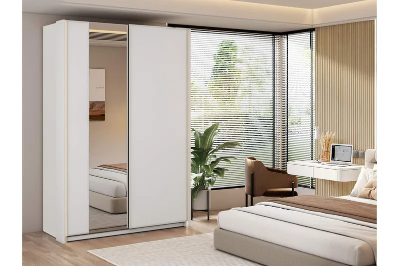 Haruna Garderobeskap med Speil 150x235 cm - Hvit - Oppbevaring - Klesoppbevaring - Garderober & garderobesystem