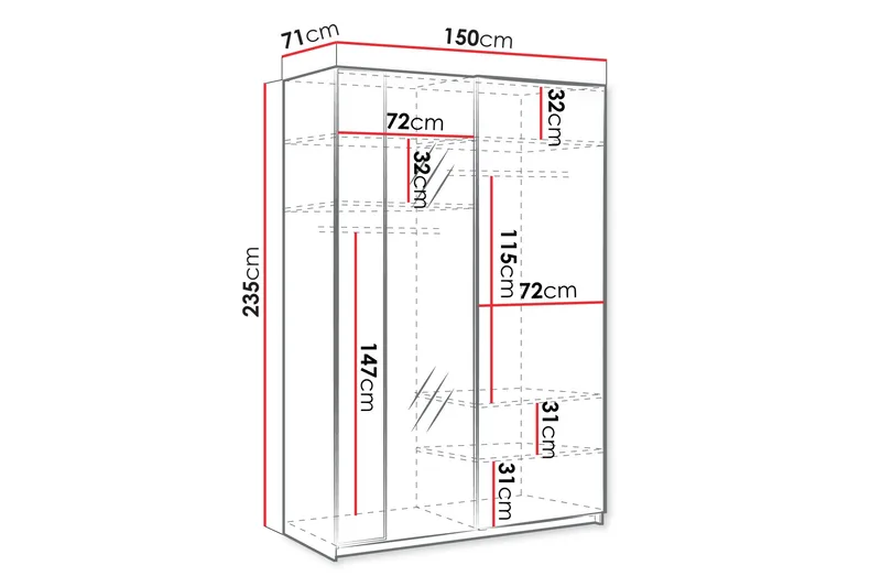 Haruna Garderobeskap med Speil 150x235 cm - Hvit - Oppbevaring - Klesoppbevaring - Garderober & garderobesystem