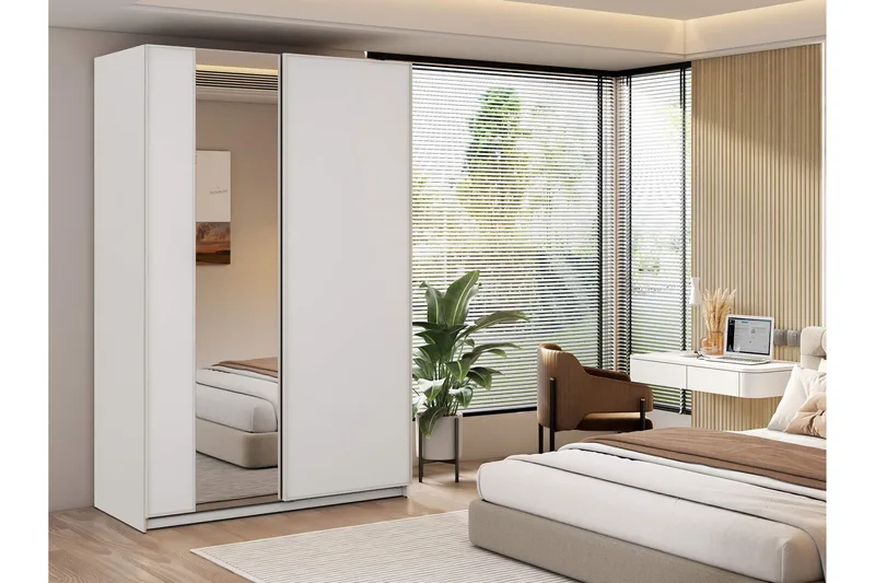 Haruna Garderobeskap med Speil 150x235 cm - Hvit - Oppbevaring - Klesoppbevaring - Garderober & garderobesystem