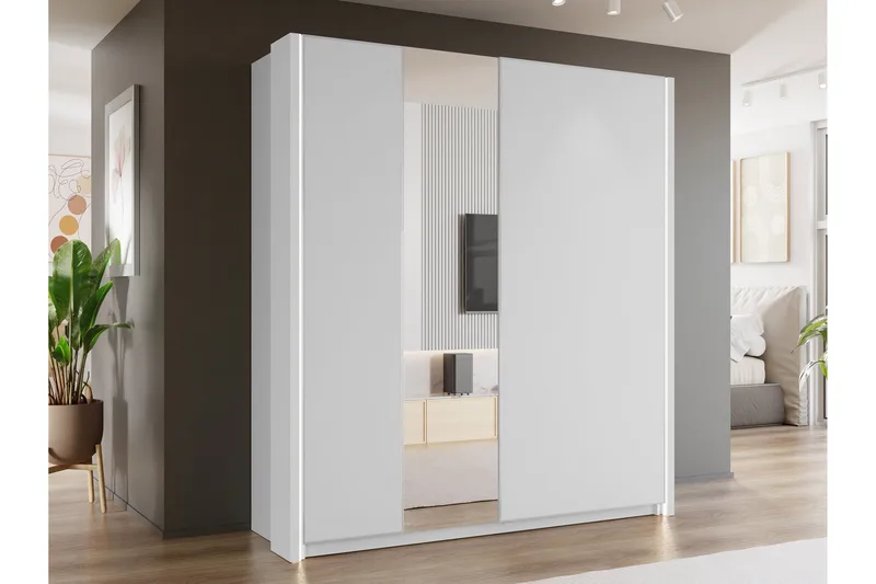 Haruna Garderobeskap med Speil 200x235 cm - Hvit - Oppbevaring - Klesoppbevaring - Garderober & garderobesystem