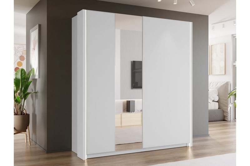 Haruna Garderobeskap med Speil 200x235 cm - Hvit - Oppbevaring - Klesoppbevaring - Garderober & garderobesystem