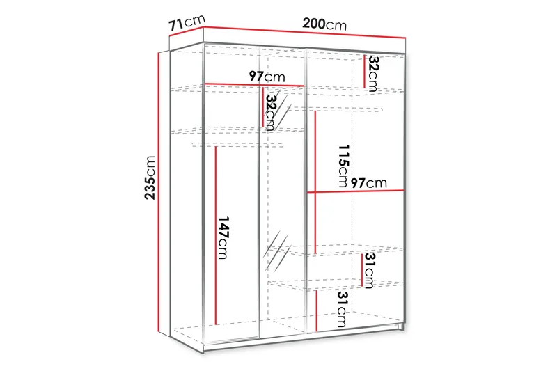 Haruna Garderobeskap med Speil 200x235 cm - Hvit - Oppbevaring - Klesoppbevaring - Garderober & garderobesystem