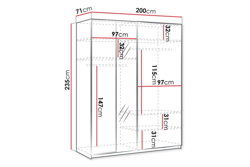 Haruna Garderobeskap med Speil 200x235 cm - Hvit - Oppbevaring - Klesoppbevaring - Garderober & garderobesystem