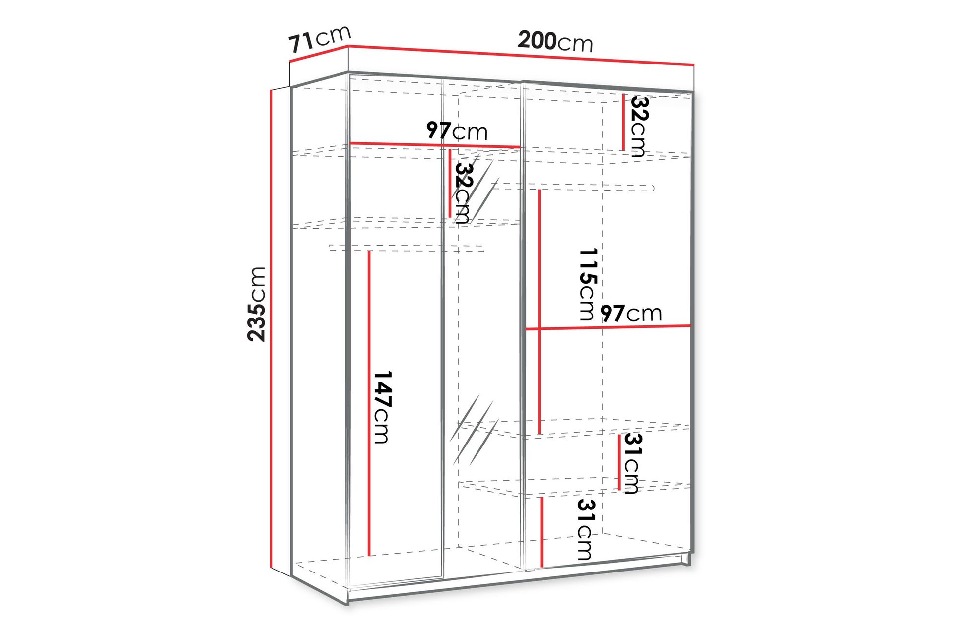 Haruna Garderobeskap med Speil 200x235 cm - Hvit - Oppbevaring - Klesoppbevaring - Garderober & garderobesystem