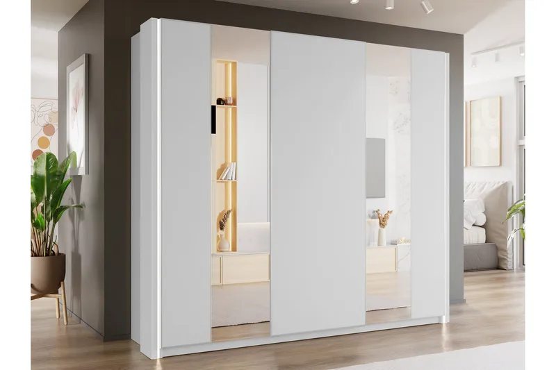 Haruna Garderobeskap med Speil 250x235 cm - Hvit - Oppbevaring - Klesoppbevaring - Garderober & garderobesystem