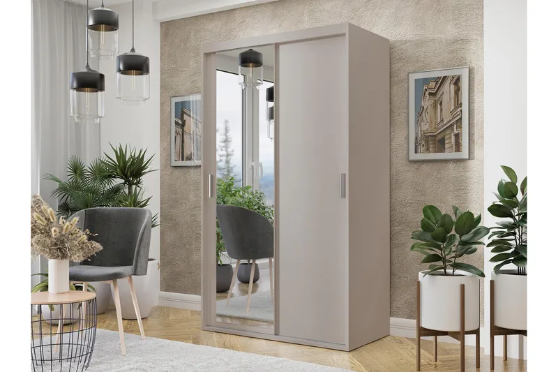 Harvinder Garderob med Speil 120x205 cm - Beige - Oppbevaring - Klesoppbevaring - Garderober & garderobesystem