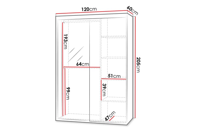Harvinder Garderob med Speil 120x205 cm - Beige - Oppbevaring - Klesoppbevaring - Garderober & garderobesystem