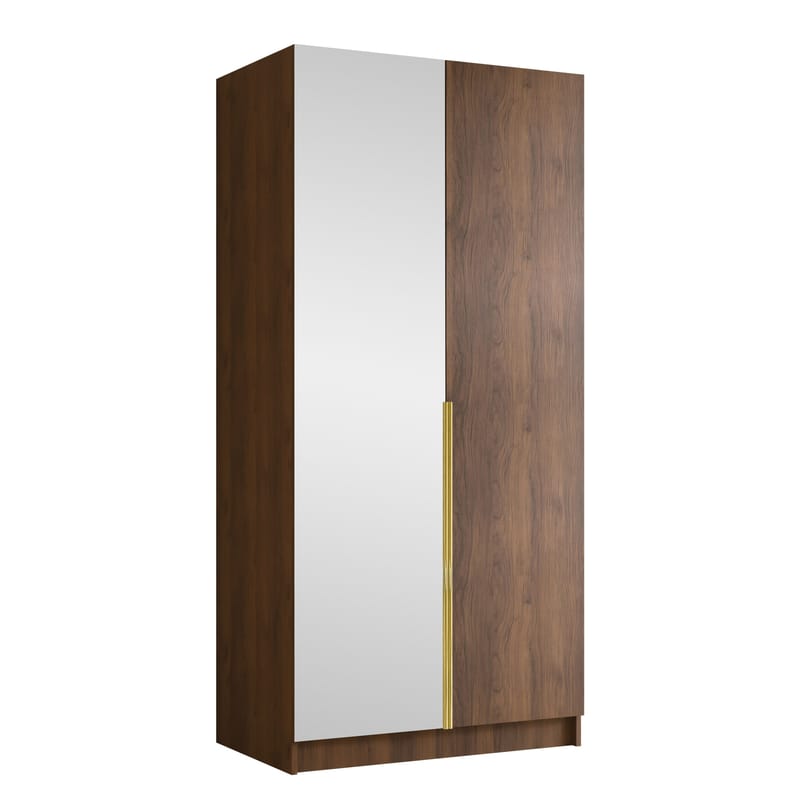 Herrljunga Garderob med Speil 100x215 cm, Brun/Gull/Speil