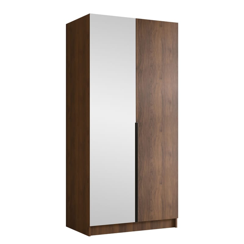 Herrljunga Garderob med Speil 100x215 cm, Brun/Svart/Speil