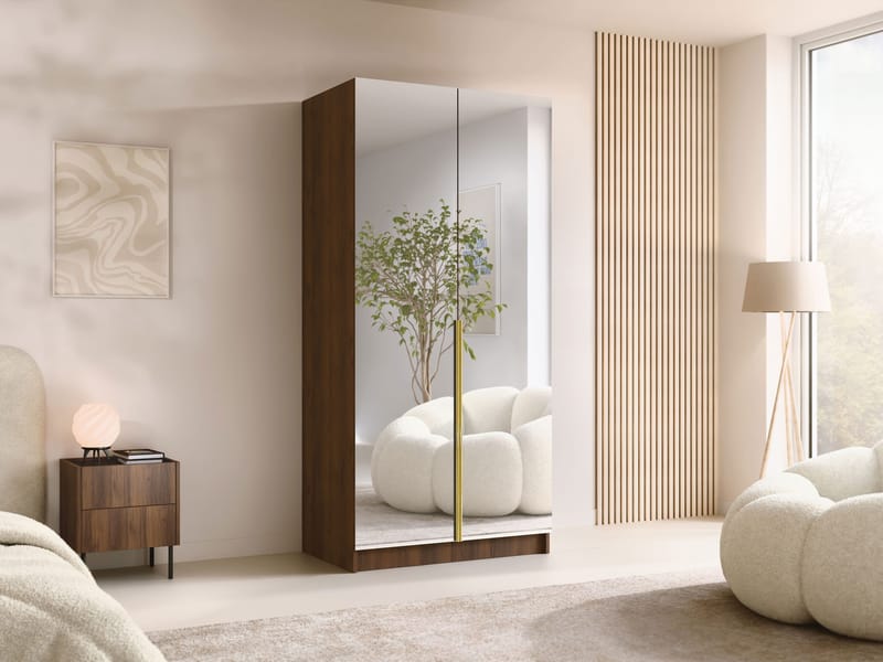 Herrljunga Garderob med Speil 100x215 cm - Gull/Speil - Oppbevaring - Klesoppbevaring - Garderober & garderobesystem