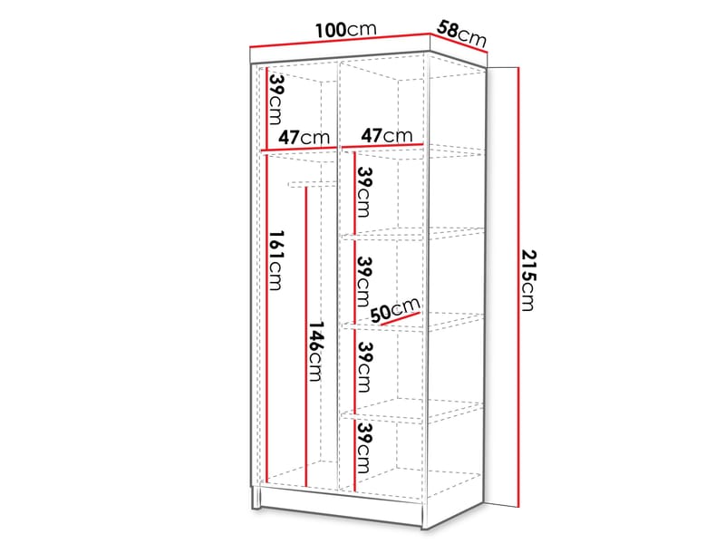 Herrljunga Garderob med Speil 100x215 cm - Svart/Speil - Oppbevaring - Klesoppbevaring - Garderober & garderobesystem