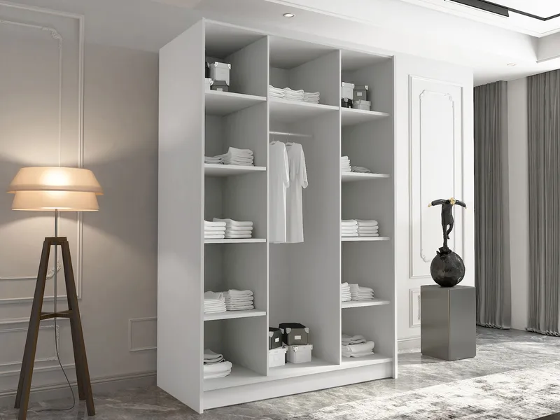 Herrljunga Garderob med Speil 150x215 cm - Brun/Gull/Speil - Oppbevaring - Klesoppbevaring - Garderober & garderobesystem