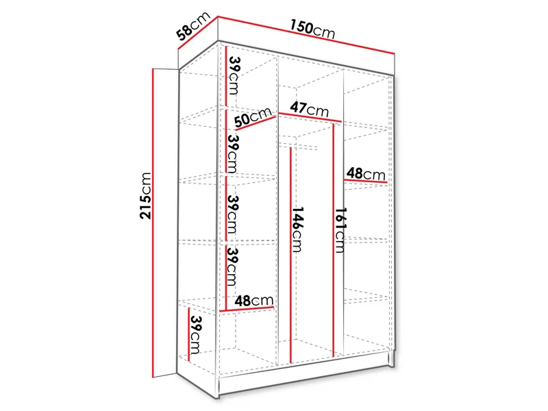 Herrljunga Garderob med Speil 150x215 cm - Brun/Svart/Speil - Oppbevaring - Klesoppbevaring - Garderober & garderobesystem
