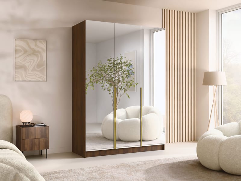 Herrljunga Garderob med Speil 150x215 cm - Gull/Speil - Oppbevaring - Klesoppbevaring - Garderober & garderobesystem