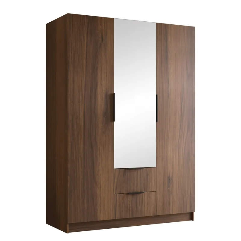 Herrljunga Garderob med Speil 150x215 cm med Skuffer, Brun/Svart/Speil