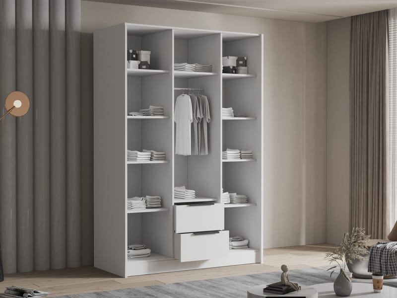 Herrljunga Garderob med Speil 150x215 cm med Skuffer - Brun/Svart/Speil - Oppbevaring - Klesoppbevaring - Garderober & garderobesystem - Garderobeskap & klesskap