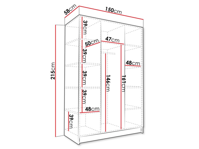 Herrljunga Garderob med Speil 150x215 cm - Svart/Speil - Oppbevaring - Klesoppbevaring - Garderober & garderobesystem