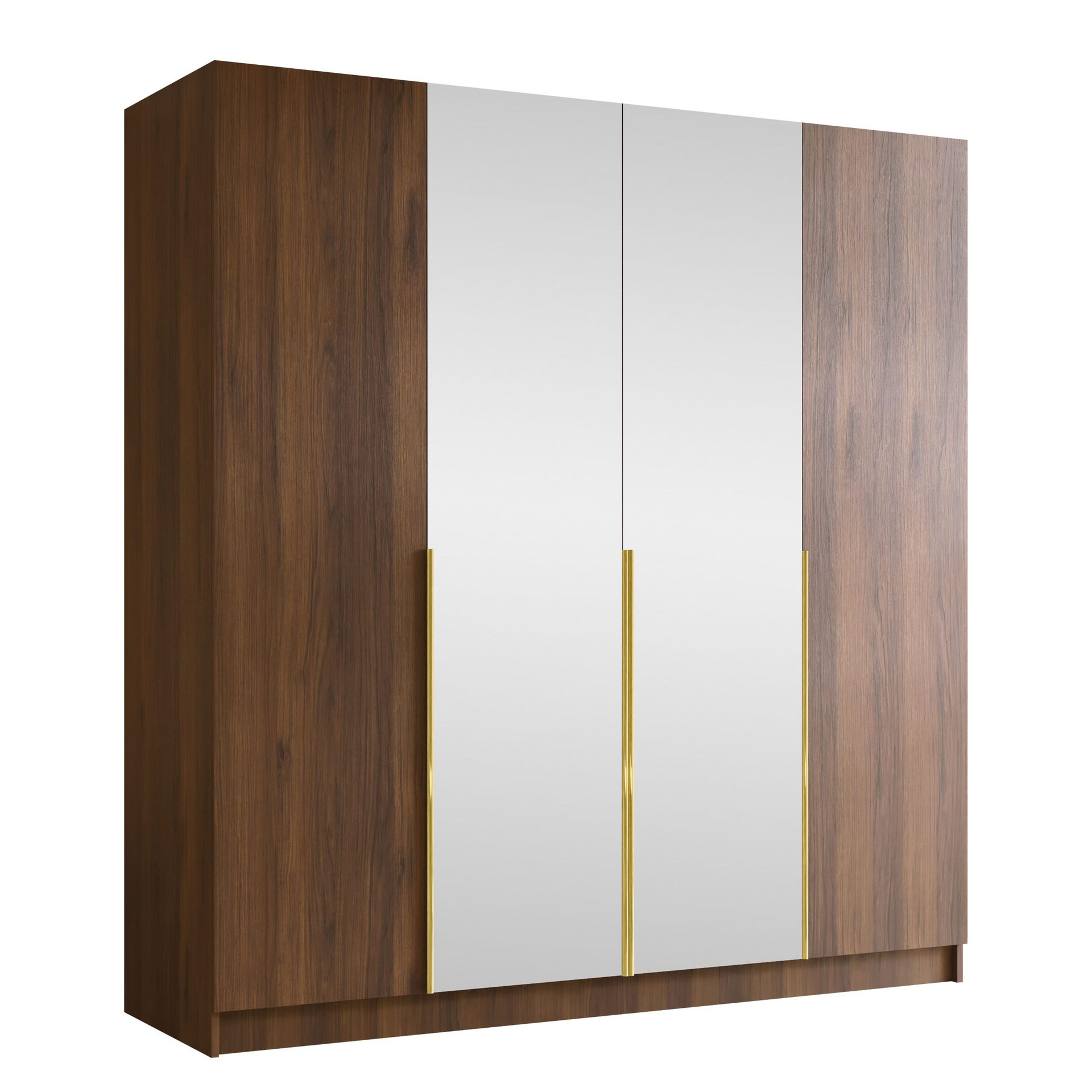 Herrljunga Garderob med Speil 200x215 cm - Brun/Gull/Speil