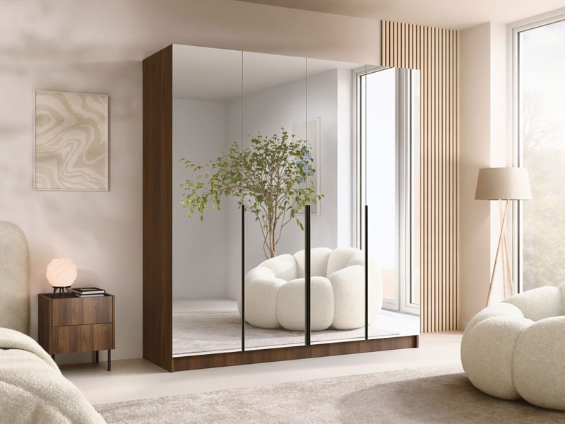 Herrljunga Garderob med Speil 200x215 cm - Svart/Speil - Oppbevaring - Klesoppbevaring - Garderober & garderobesystem - Garderobeskap & klesskap