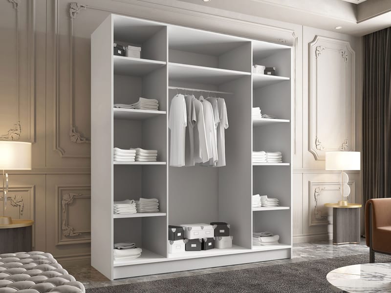Herrljunga Garderob med Speil 200x215 cm - Svart/Speil - Oppbevaring - Klesoppbevaring - Garderober & garderobesystem