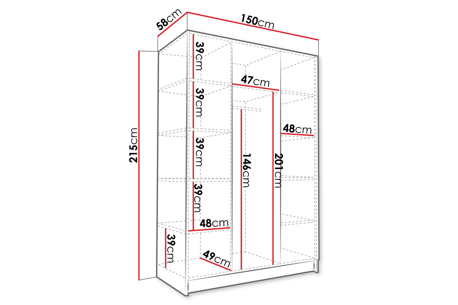 Herrljunga Garderobe med Speil 150 cm - Kashmir/Svart - Oppbevaring - Klesoppbevaring - Garderober & garderobesystem