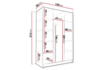 Herrljunga Garderobeskap med Speil 150 cm i Malt Tre - Beige|Sort - Oppbevaring - Klesoppbevaring - Garderober & garderobesystem
