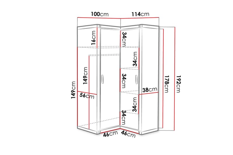 Dallas Garderobe 100x58x192 cm - Oppbevaring - Klesoppbevaring - Garderober & garderobesystem - Hjørnegarderobe