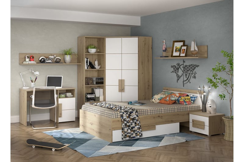 Eochar Hjørnegarderobe 97 cm - Brun/Hvit - Oppbevaring - Klesoppbevaring - Garderober & garderobesystem - Hjørnegarderobe