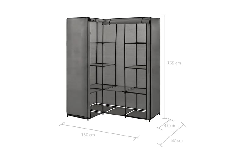Hjørnegarderobe grå 130x87x169 cm - Oppbevaring - Klesoppbevaring - Garderober & garderobesystem - Hjørnegarderobe