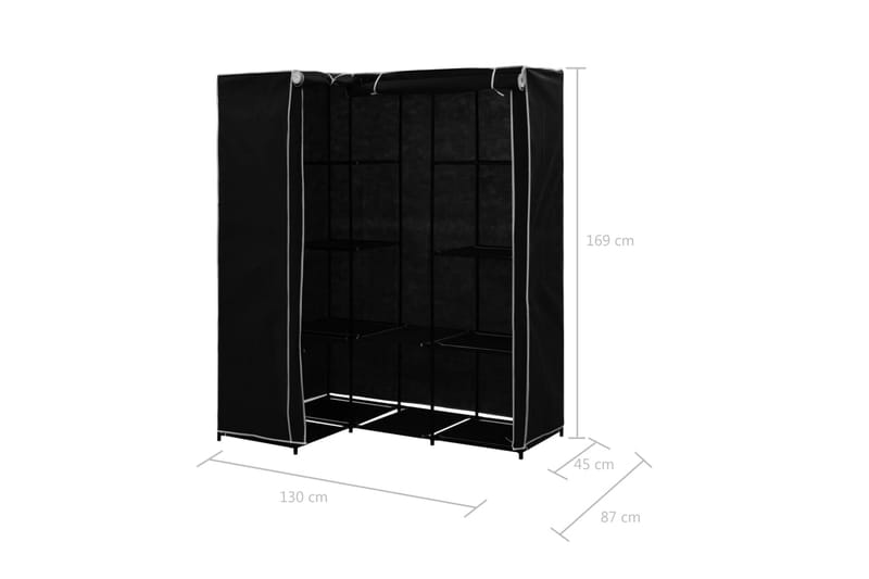 Hjørnegarderobe svart 130x87x169 cm - Oppbevaring - Klesoppbevaring - Garderober & garderobesystem - Hjørnegarderobe