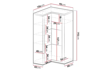 Indianapolis Garderobe 106x58x192 cm - Oppbevaring - Klesoppbevaring - Garderober & garderobesystem - Hjørnegarderobe
