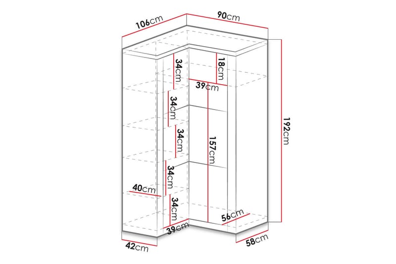 Indianapolis Garderobe 106x58x192 cm - Hjørnegarderobe