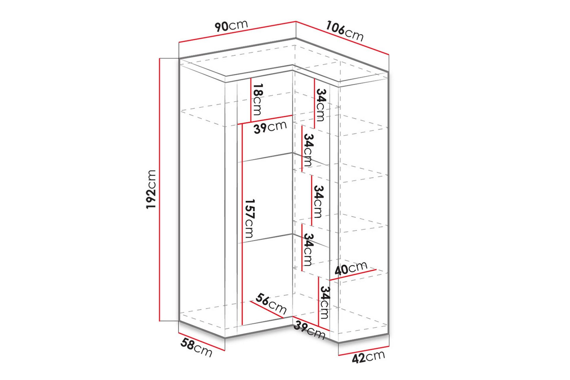 Indianapolis Garderobe 106x58x192 cm - Oppbevaring - Klesoppbevaring - Garderober & garderobesystem - Hjørnegarderobe