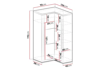 Indianapolis Garderobe 106x58x192 cm - Oppbevaring - Klesoppbevaring - Garderober & garderobesystem - Hjørnegarderobe