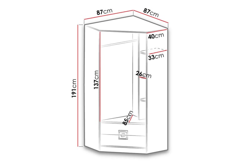 Klacksberg Garderobe 87x87x190 cm - Beige / Hvit - Hjørnegarderobe