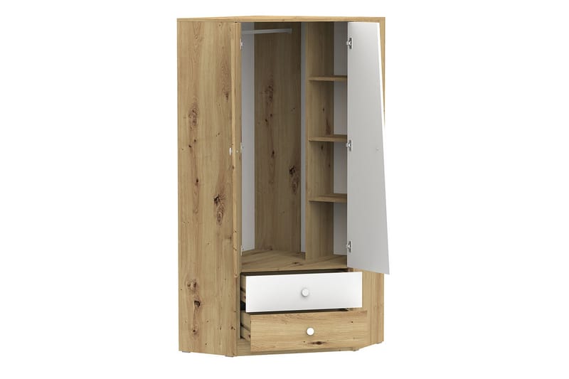 Nero Garderobe 87 cm - Natur/Hvit - Hjørnegarderobe