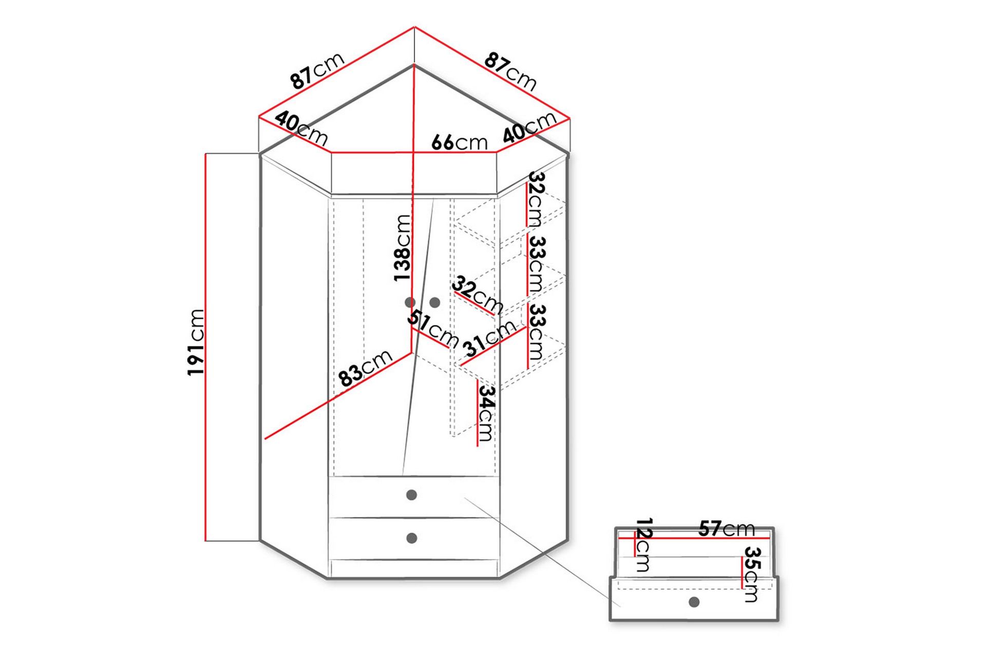 Nero Garderobe 87 cm - Natur/Hvit - Oppbevaring - Klesoppbevaring - Garderober & garderobesystem - Hjørnegarderobe